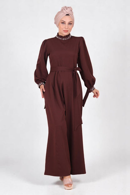 Braune Detail Jumpsuit Kleid - MSW19152-5
