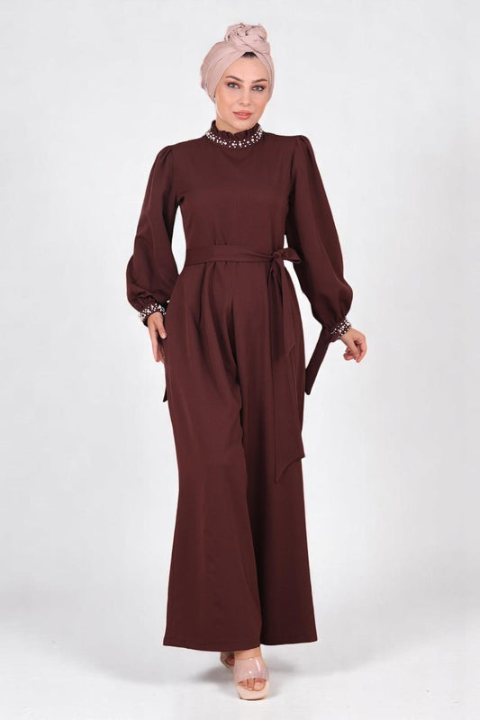 Braune Detail Jumpsuit Kleid - MSW19152-5