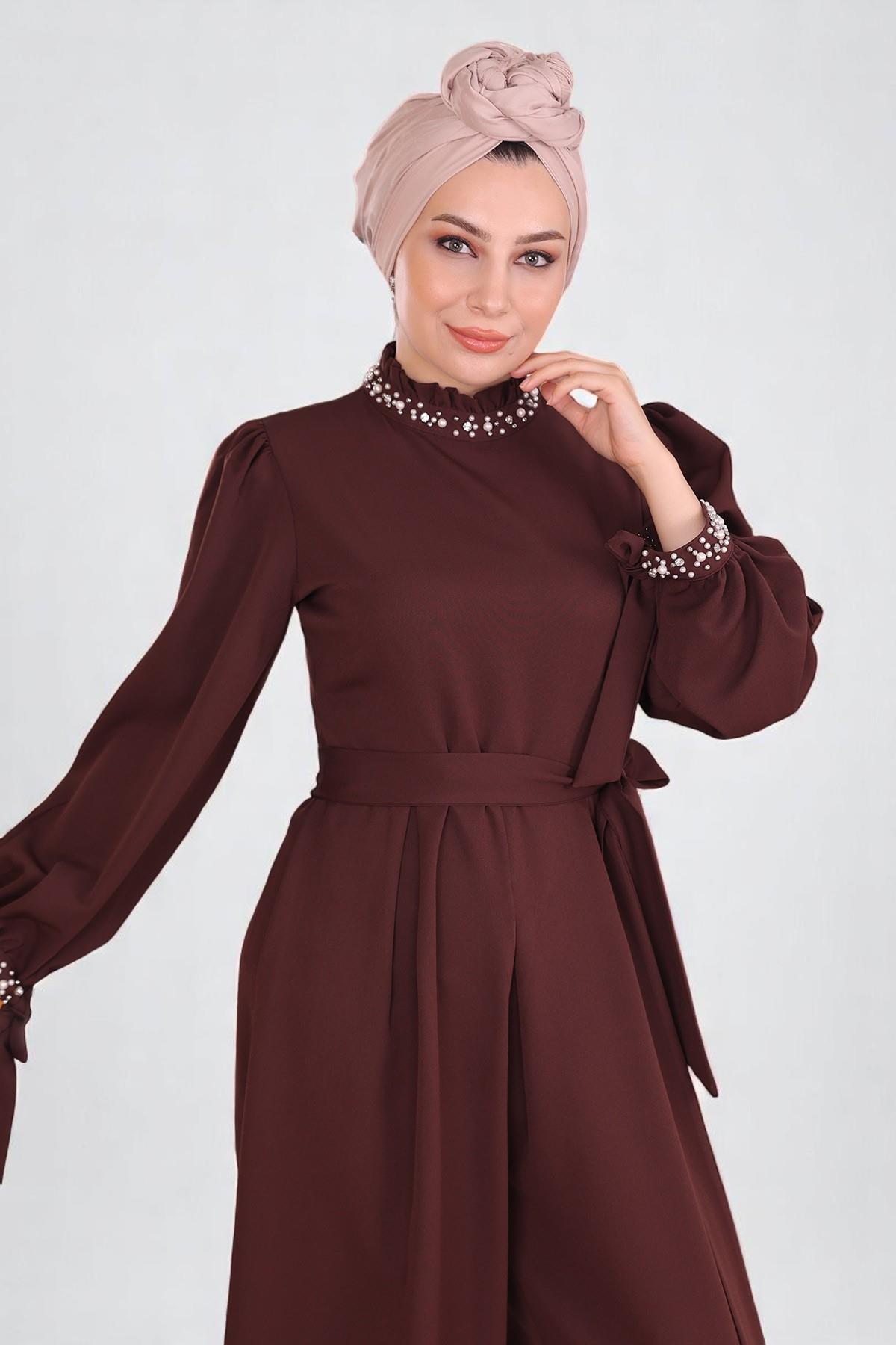 Braune Detail Jumpsuit Kleid - MSW19152-5
