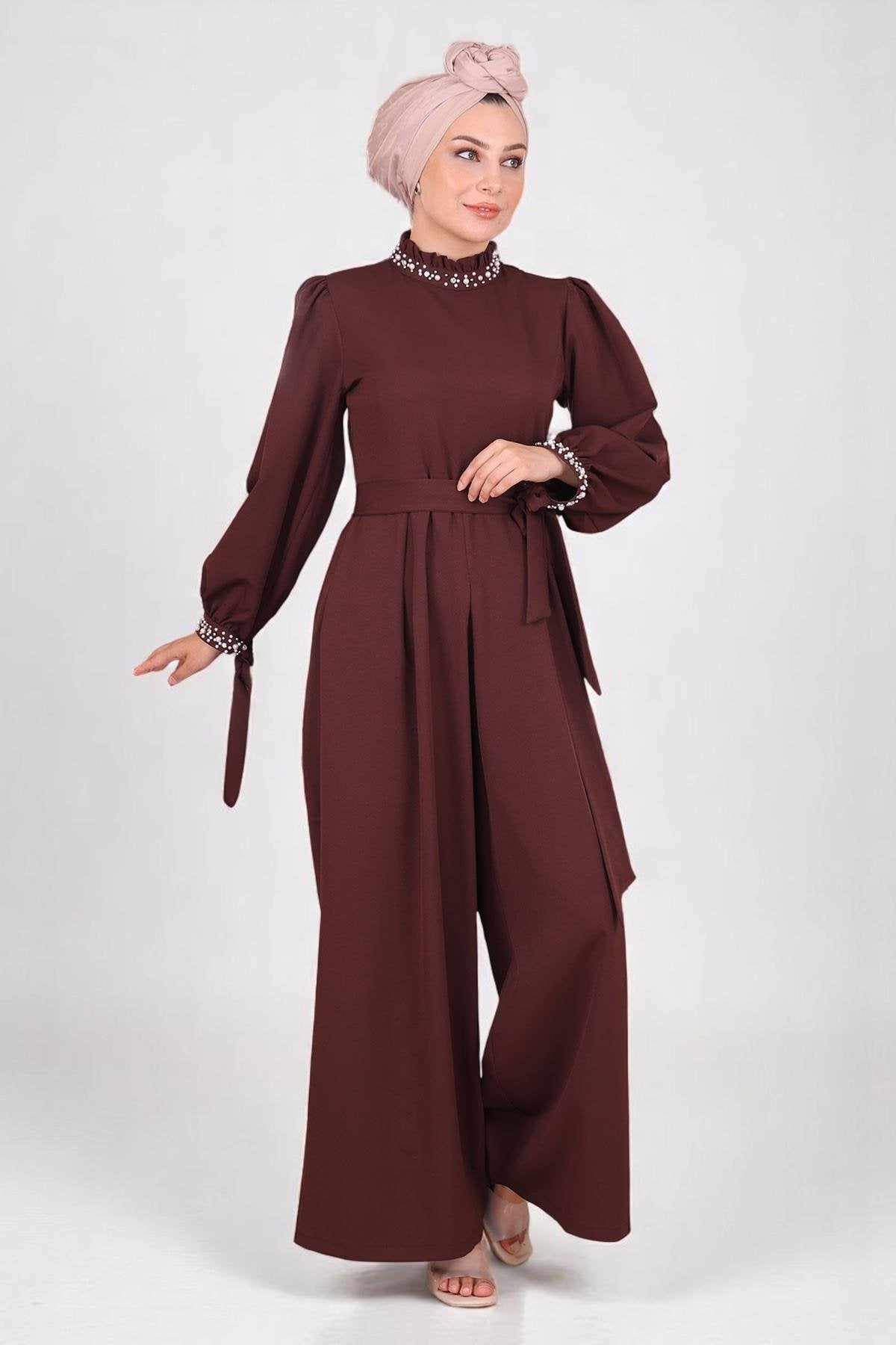 Braune Detail Jumpsuit Kleid - MSW19152-5