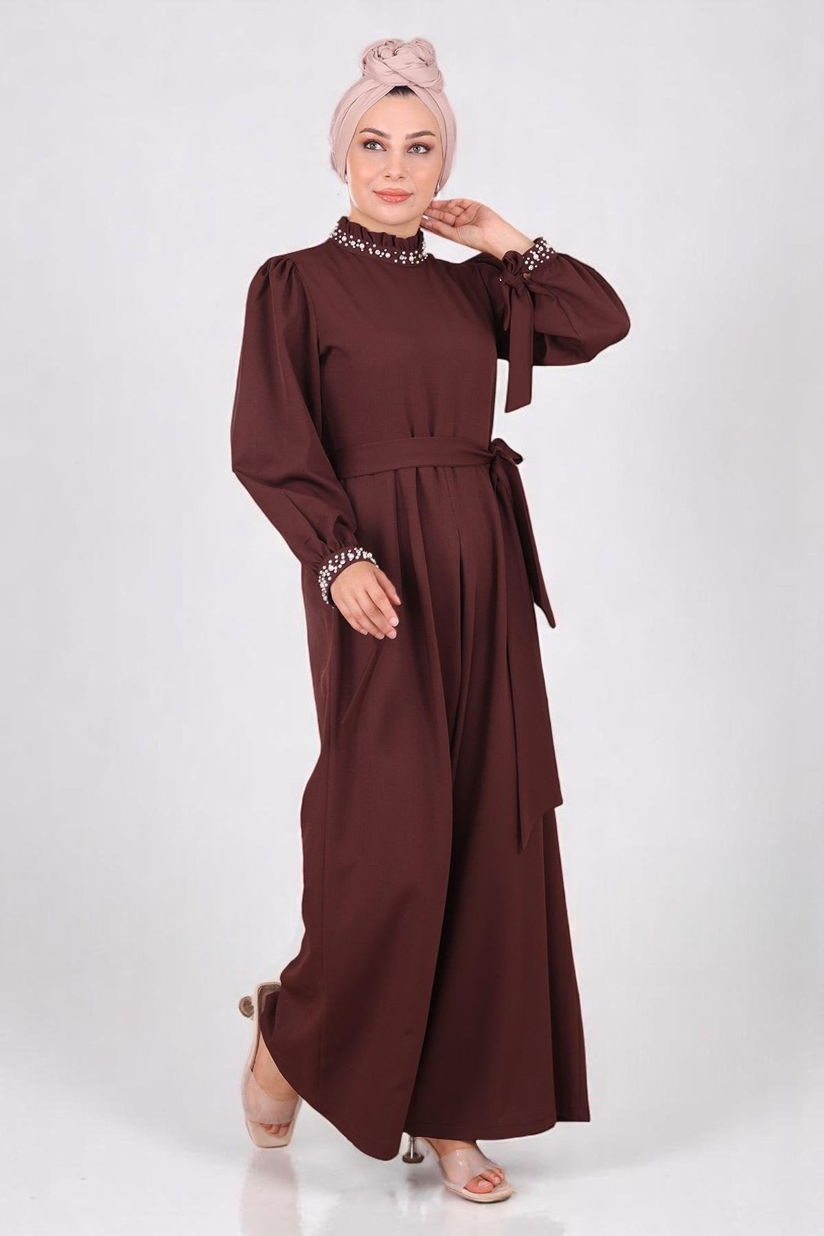 Braune Detail Jumpsuit Kleid - MSW19152-5