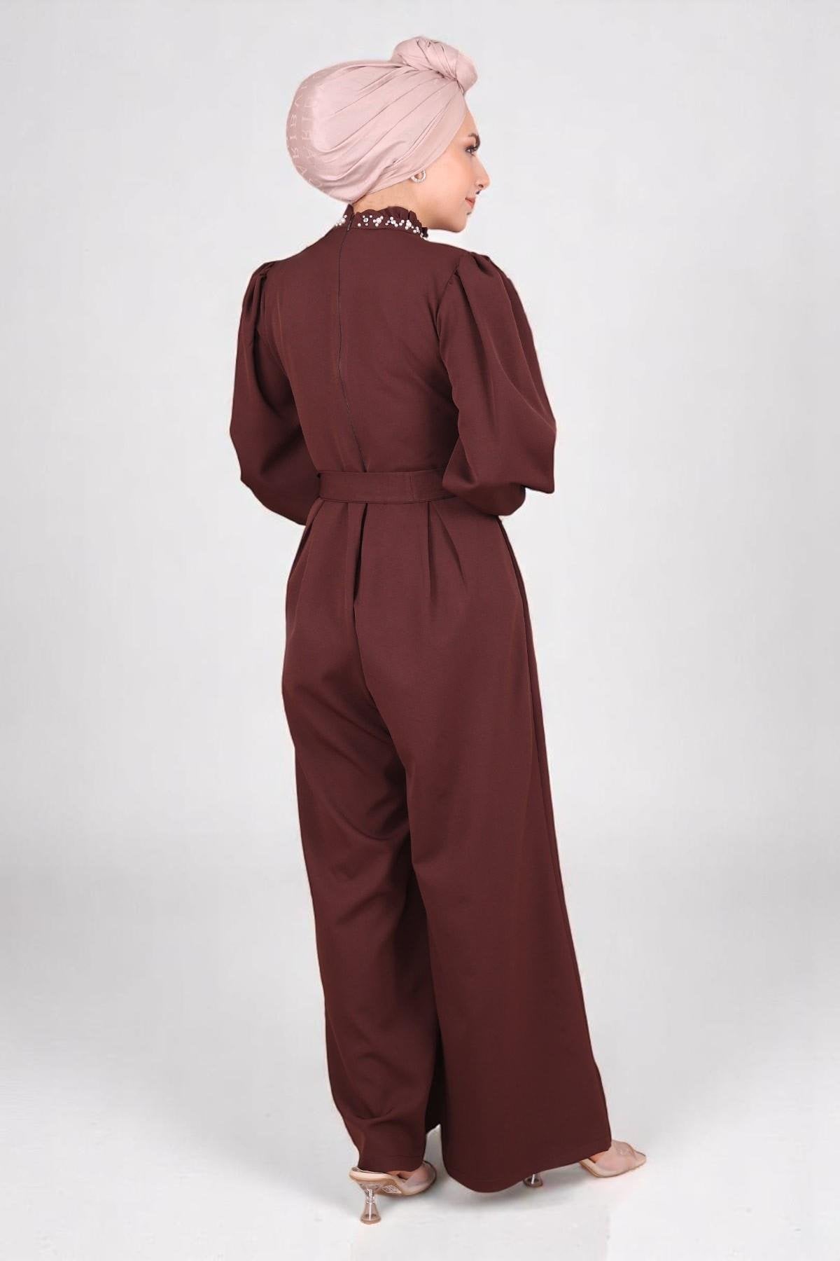 Braune Detail Jumpsuit Kleid - MSW19152-5