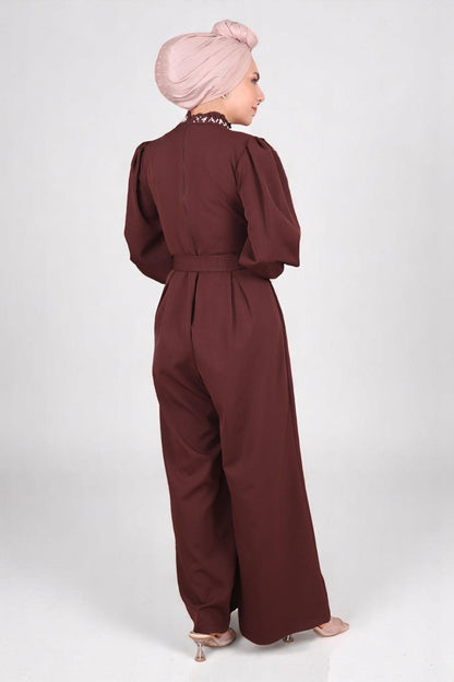 Braune Detail Jumpsuit Kleid - MSW19152-5