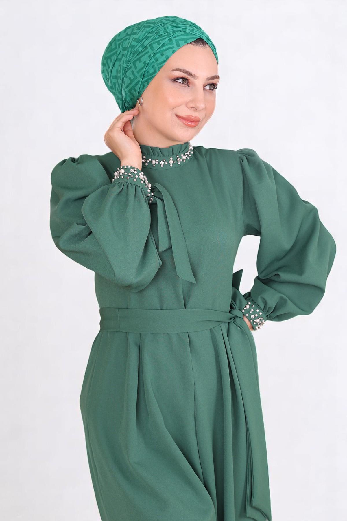 Smaragd Detail Jumpsuit Kleid MSW19152-4