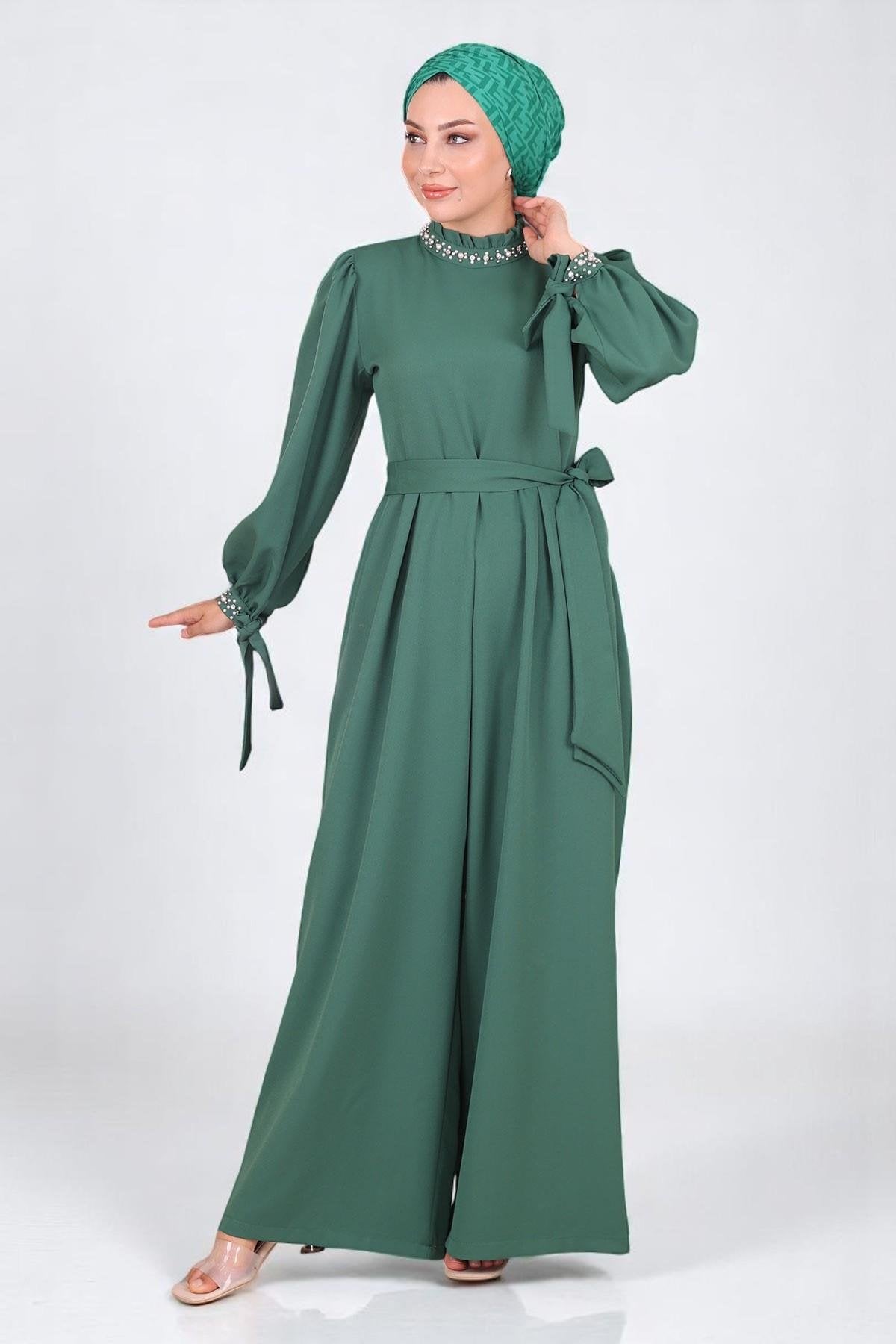 Smaragd Detail Jumpsuit Kleid MSW19152-4