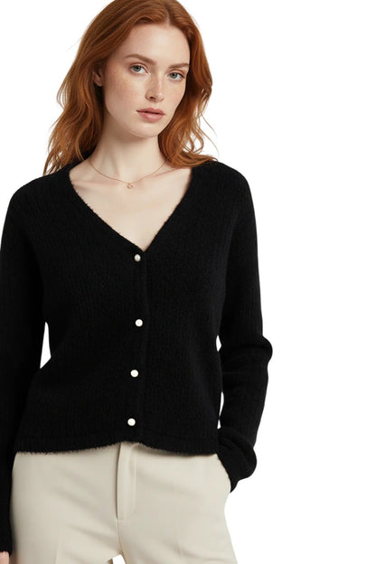 Weich strukturierte Strickjacke mit Perlmuttknöpfen