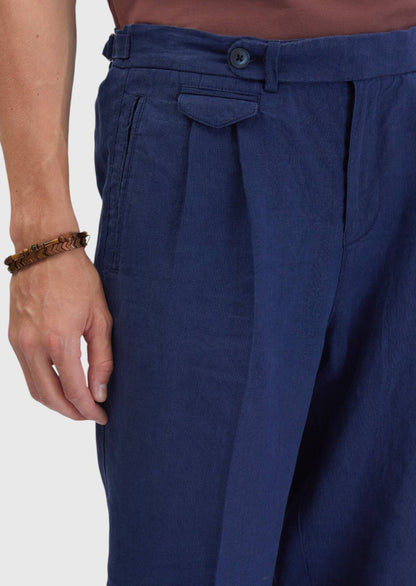 Indigo Weave Karottenschnitt 100% Leinen Alltagshose