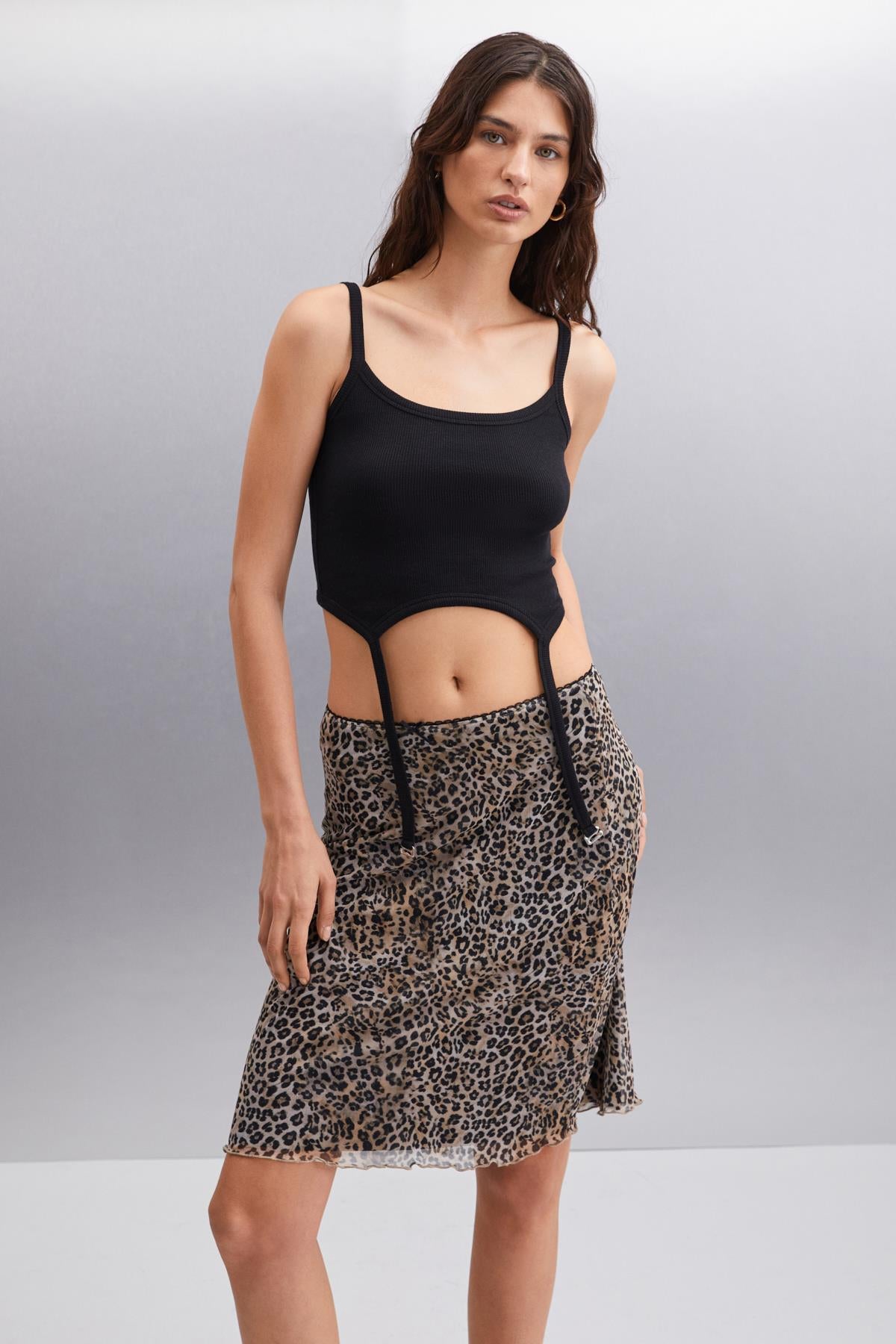 ETHIQUET INERT Damen Slim Leoparden Rock