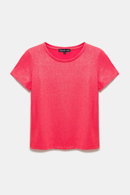 T-Shirt mit Rundhalsausschnitt aus schimmerndem Stoff