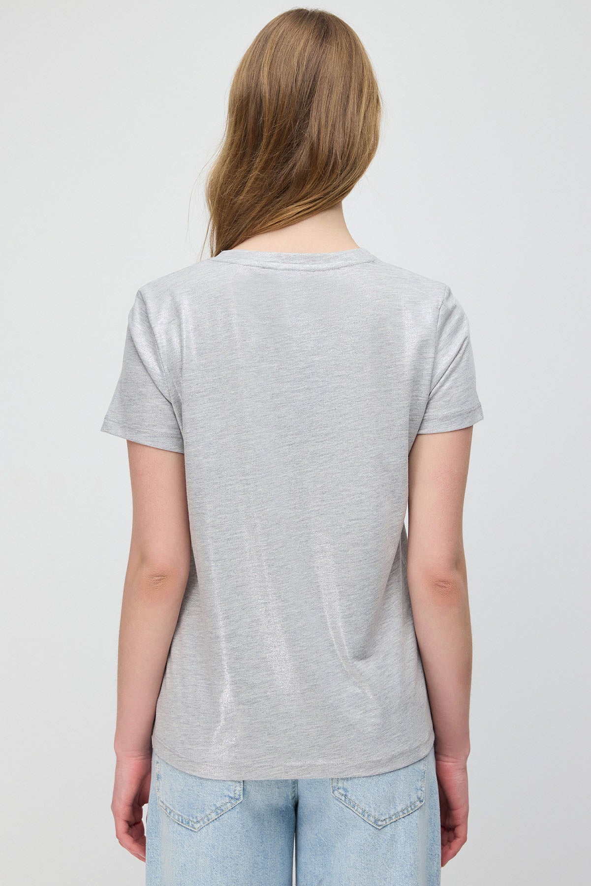 Schimmerndes T-Shirt mit Rundhalsausschnitt