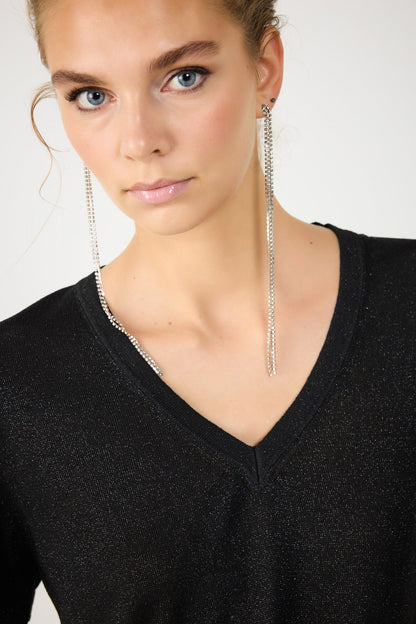 Glitzerndes T-Shirt mit V-Ausschnitt