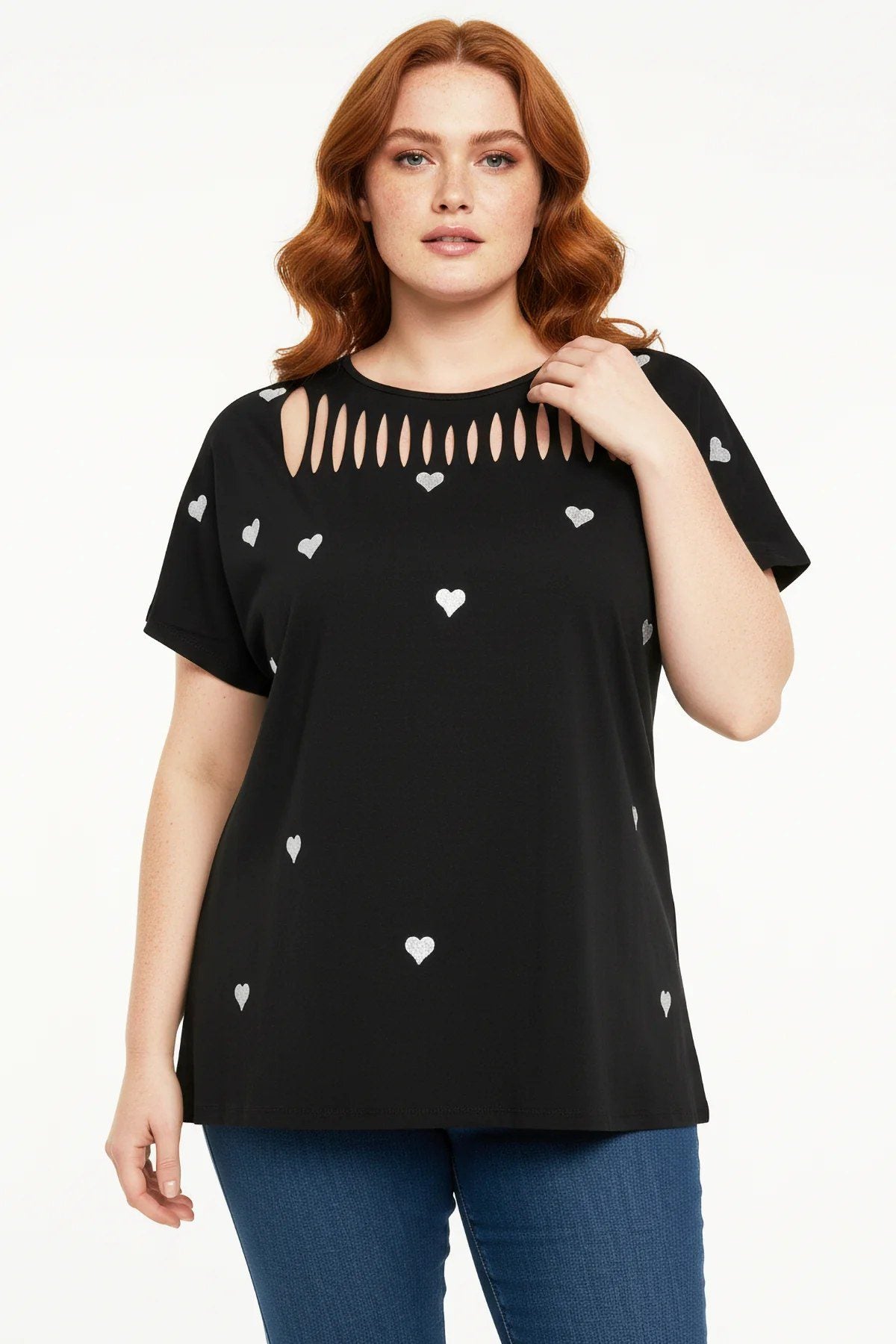 T-Shirt mit gesticktem Herzdetail