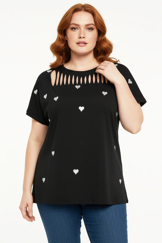 T-Shirt mit gesticktem Herzdetail