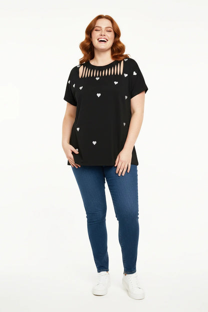 T-Shirt mit gesticktem Herzdetail