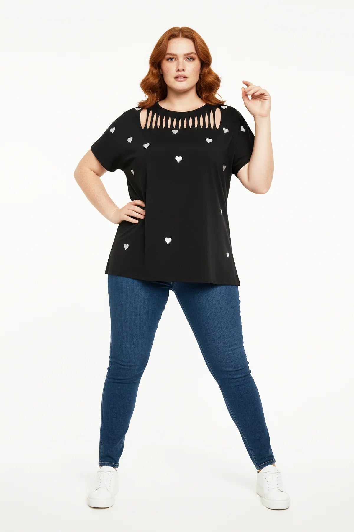 T-Shirt mit gesticktem Herzdetail