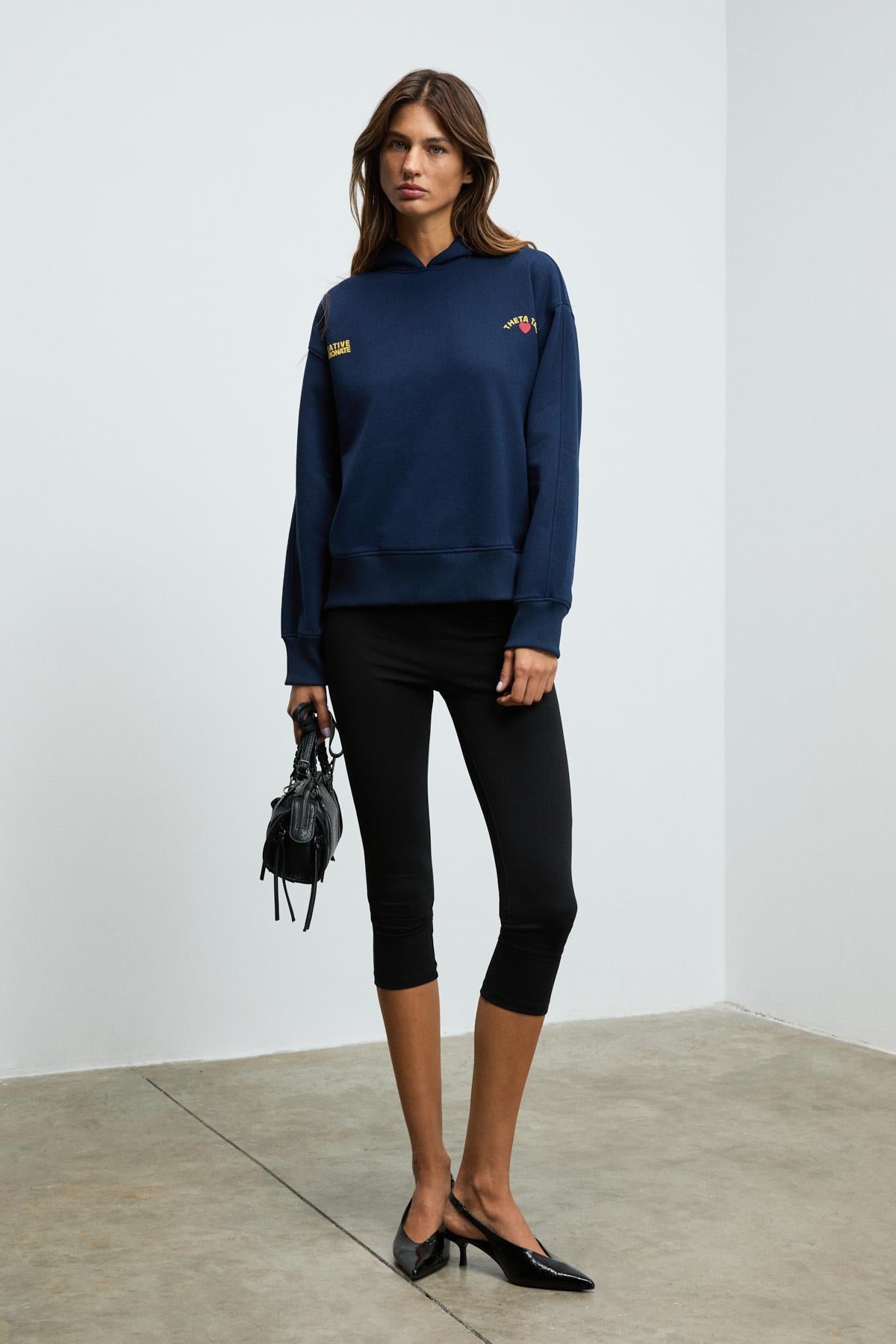 GRIMELANGE ISROP Damen Bedruckter Hoodie Marineblau