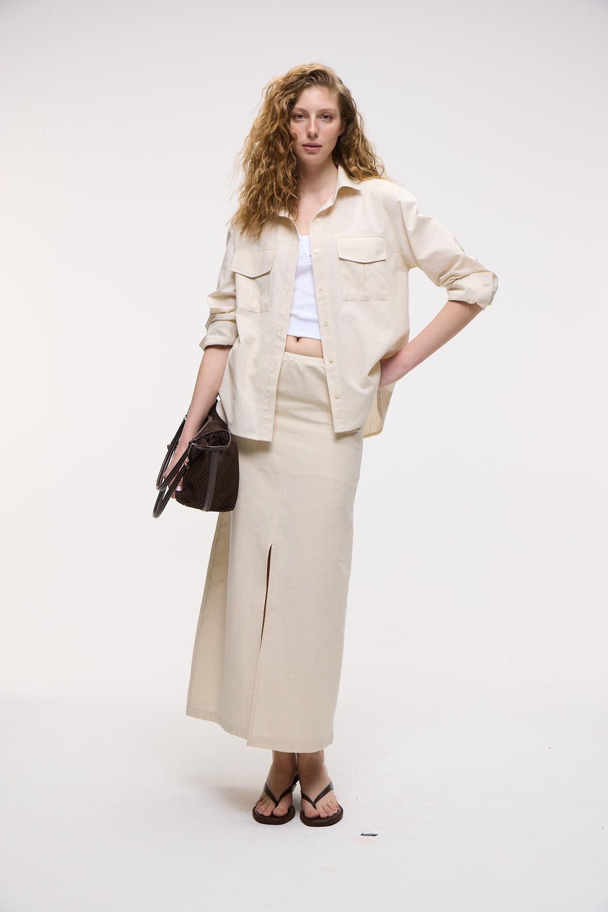 ETHIQUET IVERN Damen Baumwollrock Seitenschlitz Beige