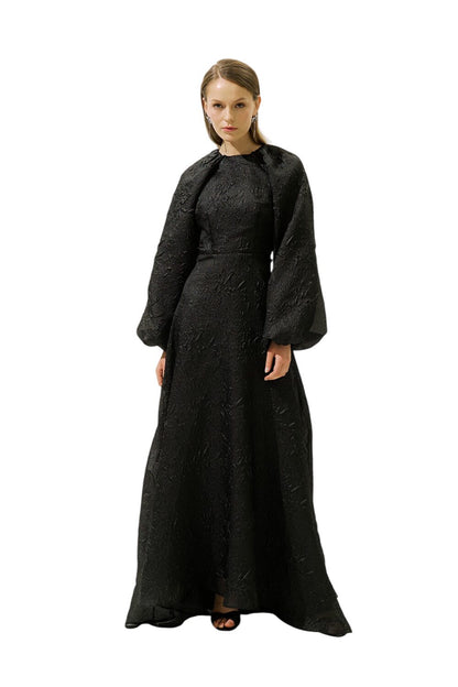 Jacquard-Organza-Abendkleid, Schwarz