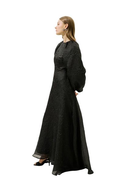 Jacquard-Organza-Abendkleid, Schwarz
