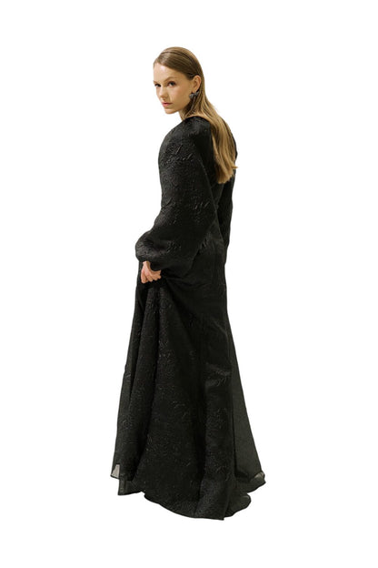 Jacquard-Organza-Abendkleid, Schwarz