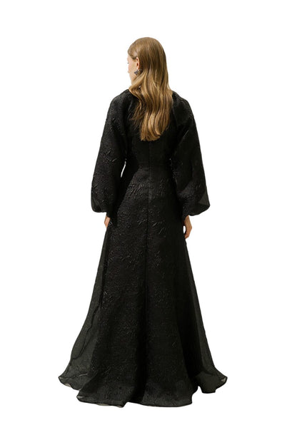 Jacquard-Organza-Abendkleid, Schwarz