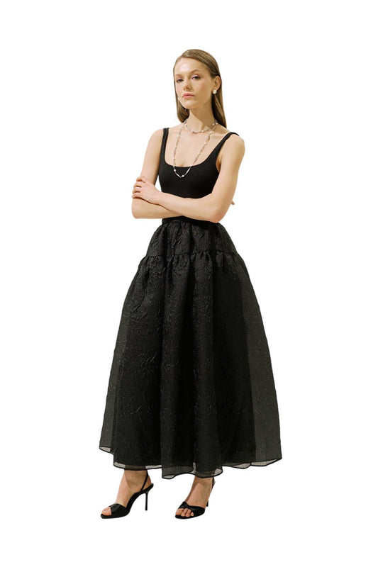 Puffrock aus Jacquard-Organza, Schwarz