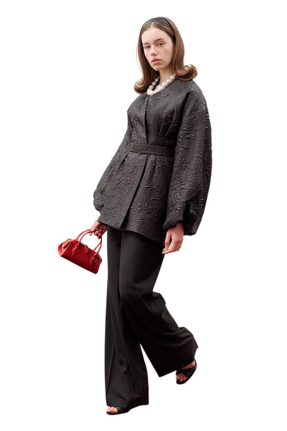 Jacquard-Organza-Kimono, schwarz