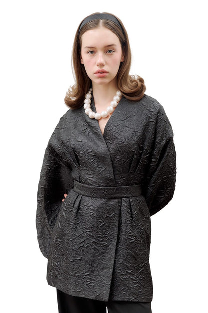 Jacquard-Organza-Kimono, schwarz