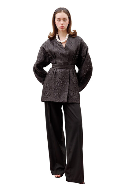 Jacquard-Organza-Kimono, schwarz