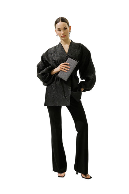 Jacquard-Organza-Kimono, schwarz