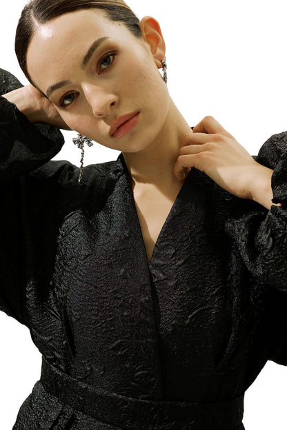 Jacquard-Organza-Kimono, schwarz