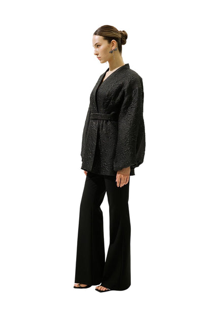 Jacquard-Organza-Kimono, schwarz