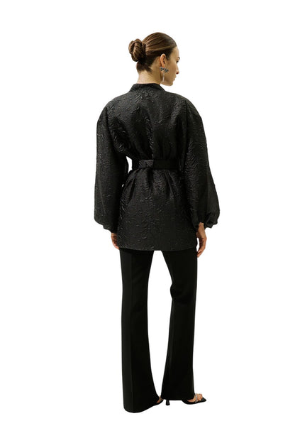 Jacquard-Organza-Kimono, schwarz