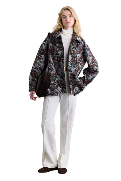 JACQUARD-MUSTERJACKE BRAUN