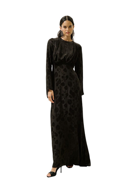 Jacquard-Satin-Abendkleid, Schwarz
