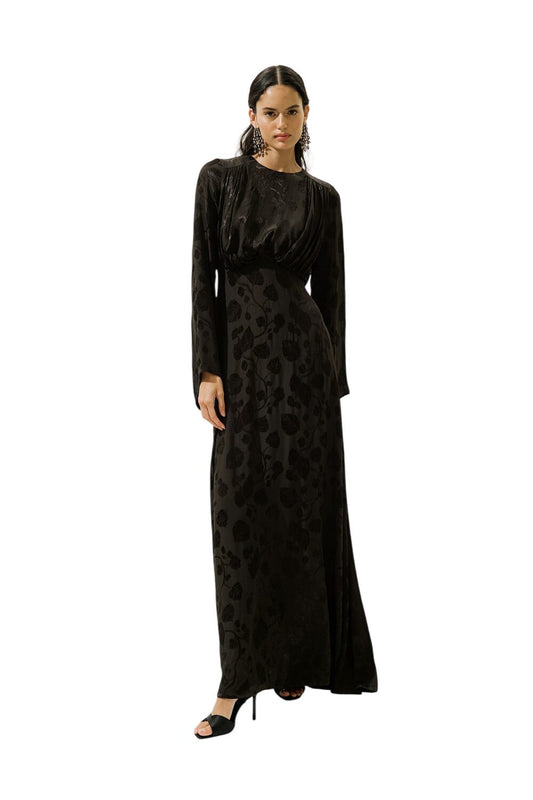 Jacquard-Satin-Abendkleid, Schwarz