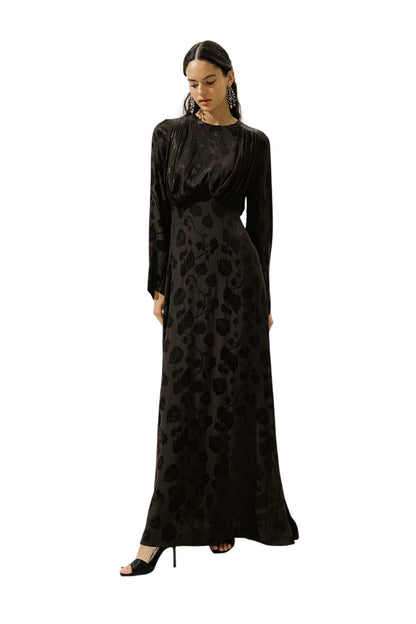 Jacquard-Satin-Abendkleid, Schwarz