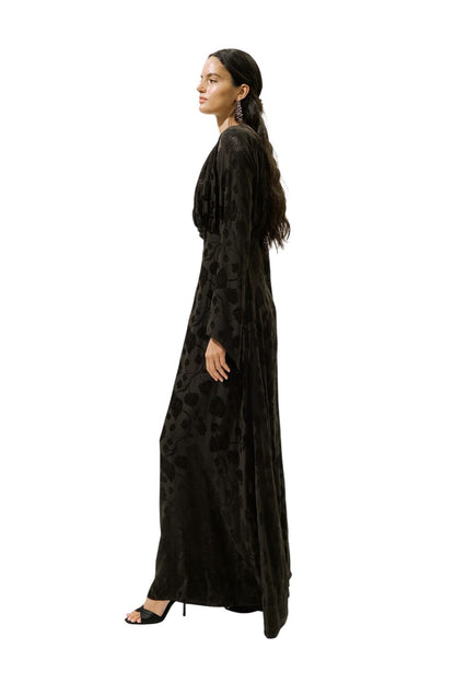 Jacquard-Satin-Abendkleid, Schwarz