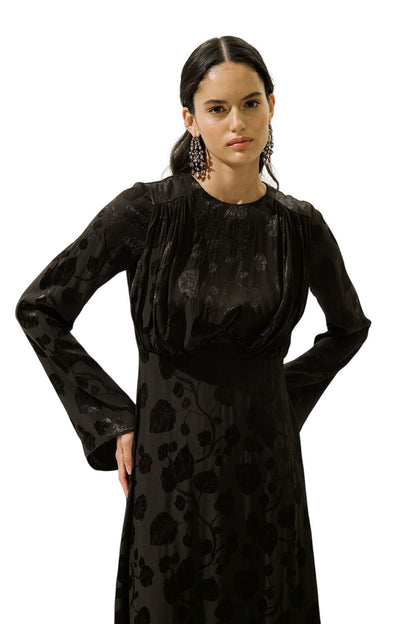 Jacquard-Satin-Abendkleid, Schwarz