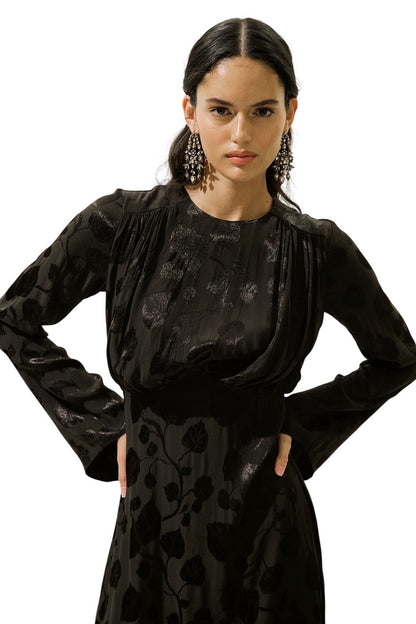 Jacquard-Satin-Abendkleid, Schwarz