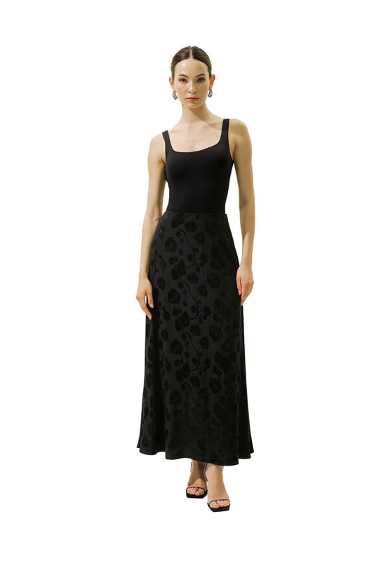 Jacquard-Satinrock, schwarz.