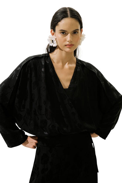 Jacquard-Satin-Kimono, Schwarz