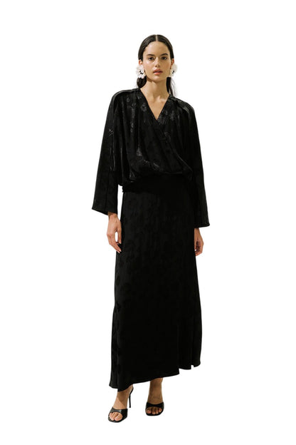 Jacquard-Satin-Kimono, Schwarz
