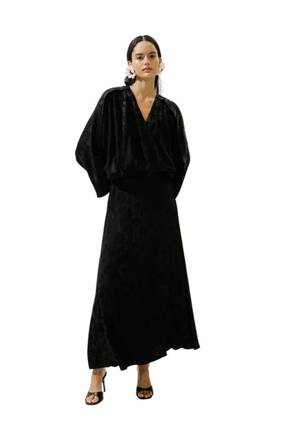Jacquard-Satin-Kimono, Schwarz