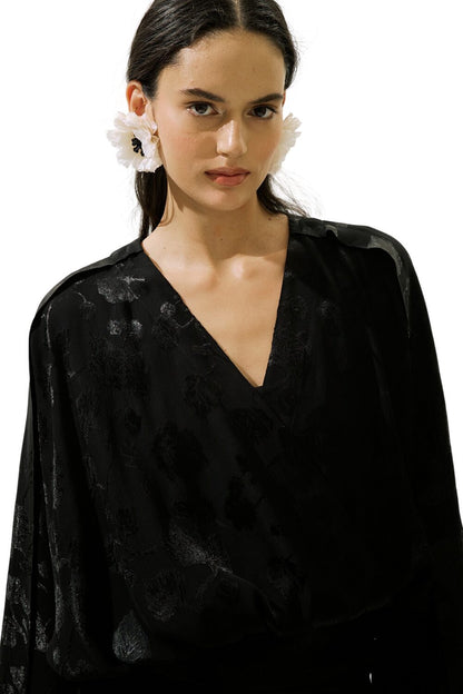 Jacquard-Satin-Kimono, Schwarz
