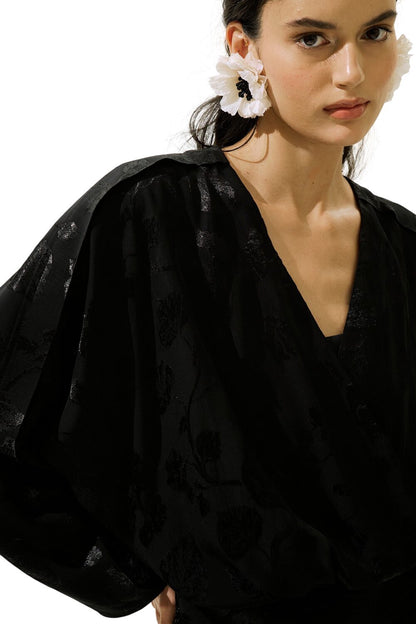 Jacquard-Satin-Kimono, Schwarz