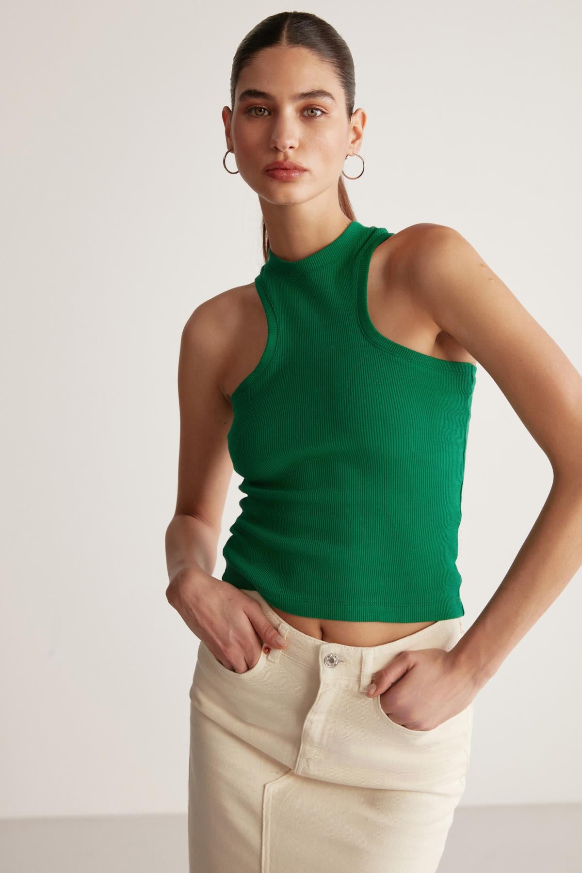 ETHIQUET JASMIN Neckholder Bodycon Bluse Green