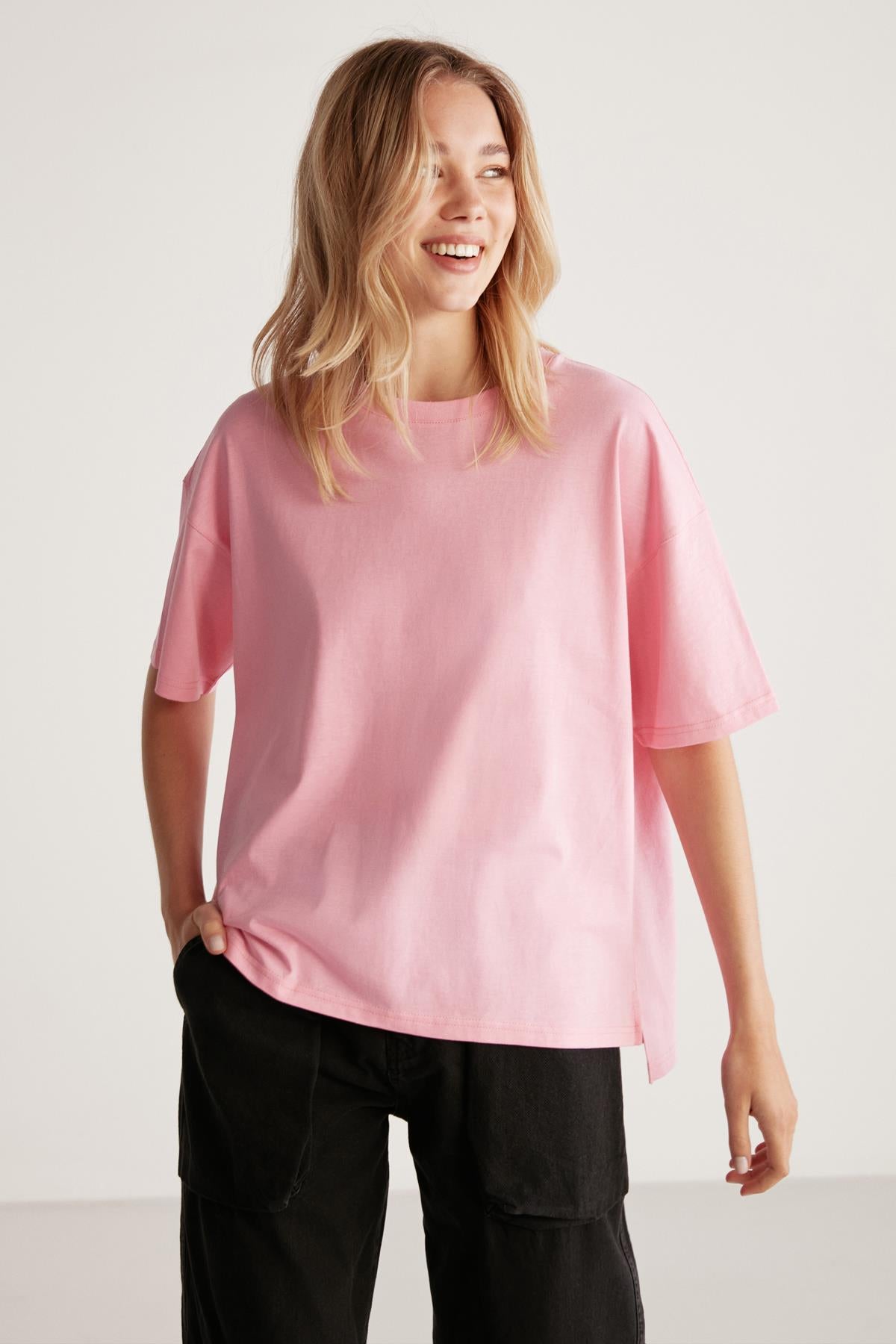 GRIMELANGE Jemmy Damen Bio-Baumwoll T-Shirt Hellrosa