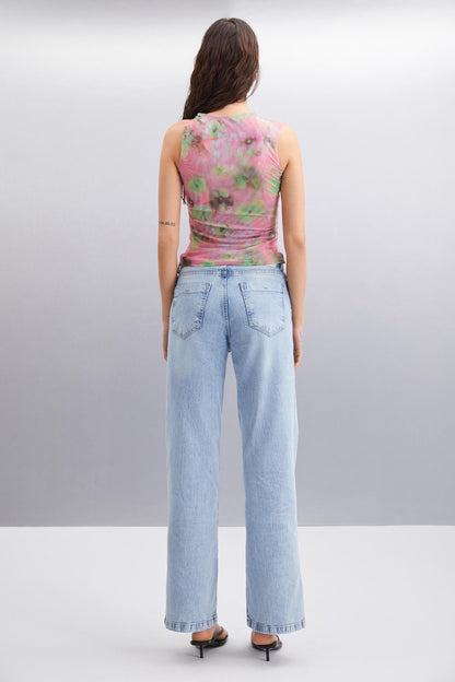 JERI Damen Geblümte Mesh-Bluse