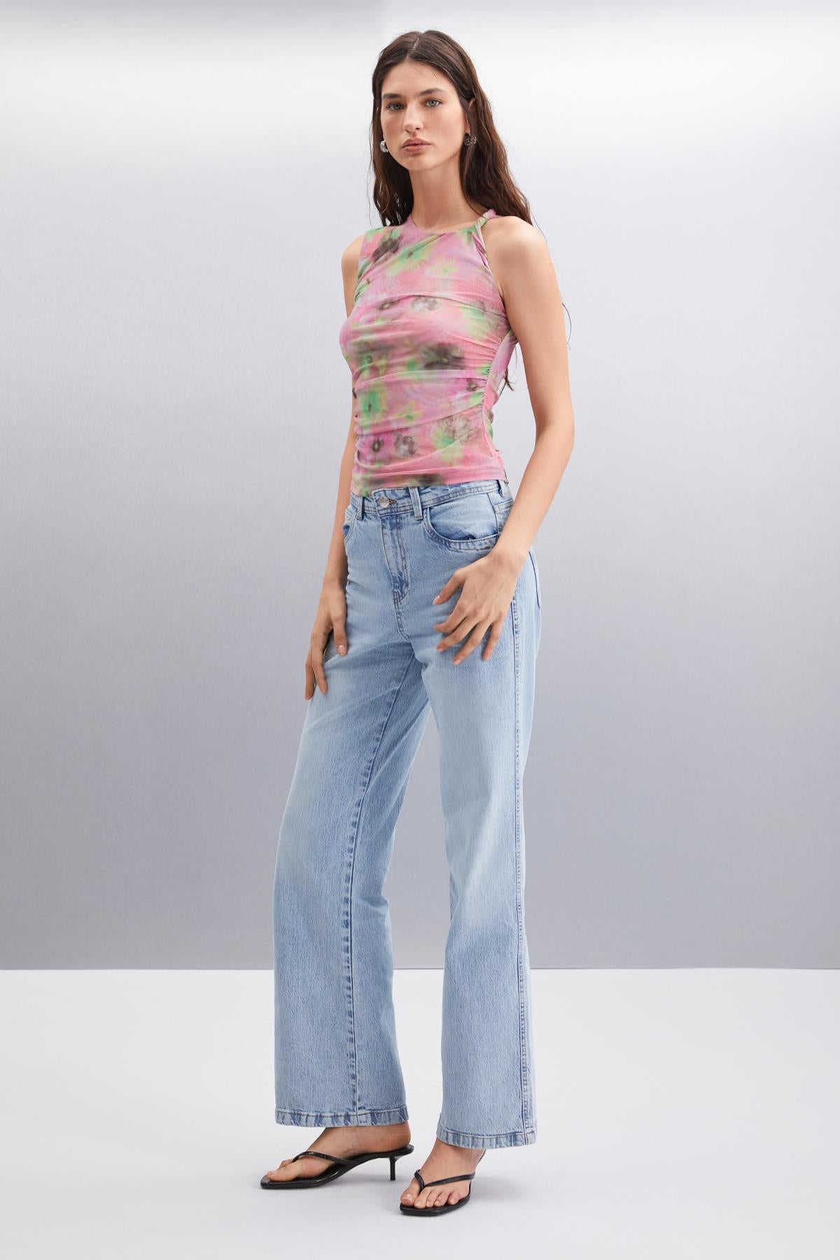 ETHIQUET JERI Damen Geblümte Mesh-Bluse Rosa